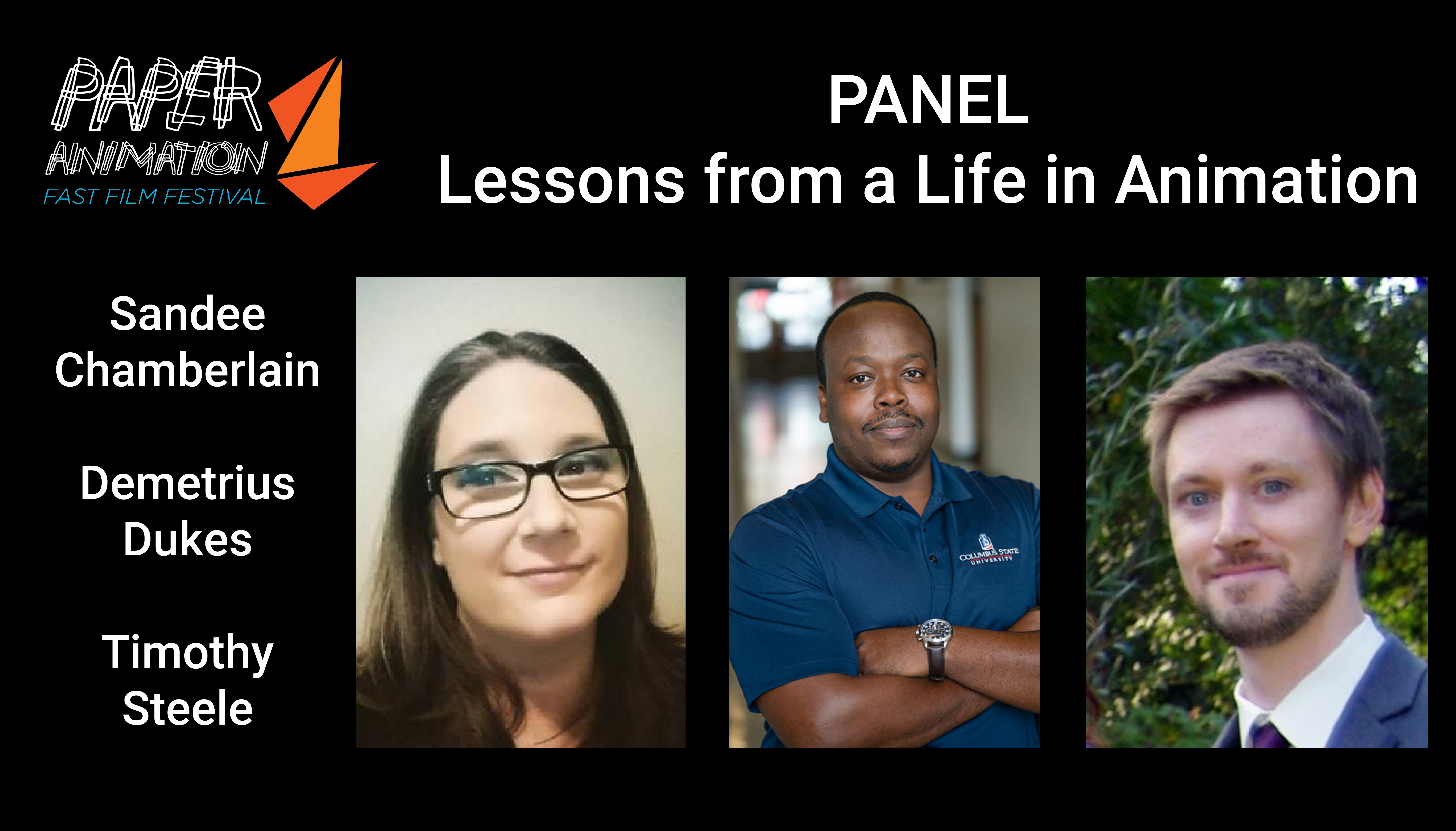 Headshots of the panelists for Lessons from a Life in Animation.