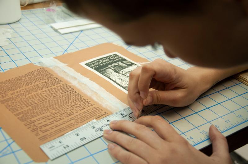 An up close look at Kathryn Higinbothom's repair to a book's spine